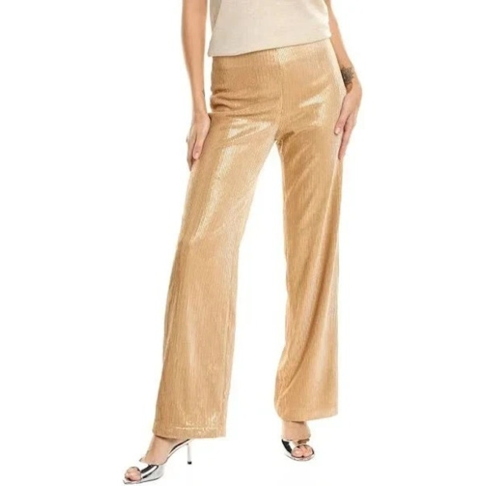 J Mclaughlin Carter Sequin Pants Womens 10 Gold Wide Leg Lined Zip